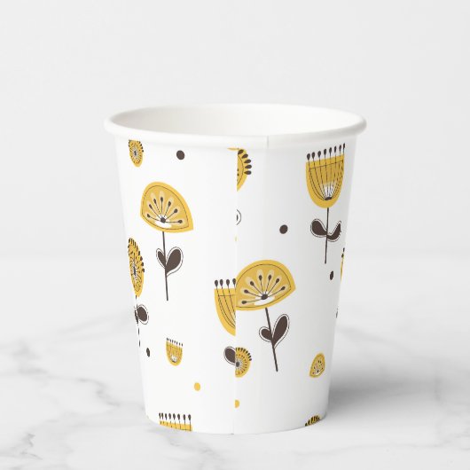 Mid Century Modern Geel Bloempatroon Papieren Bekers (Rechts)