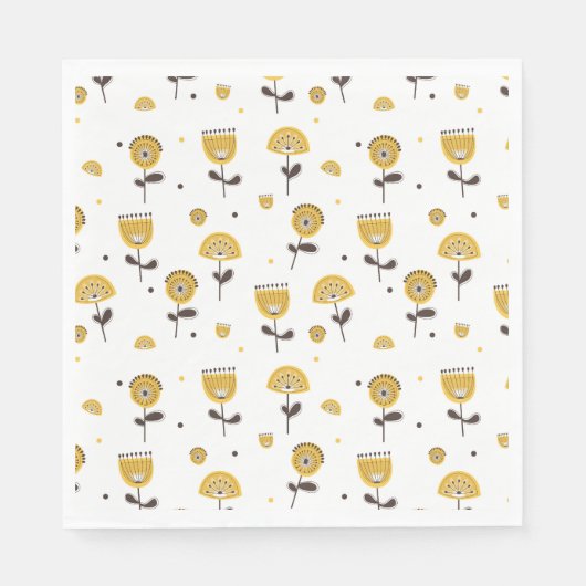 Mid Century Modern Geel Bloempatroon Servet (Voorkant)