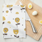 Mid Century Modern Geel Bloempatroon Theedoek (Quarter Fold)