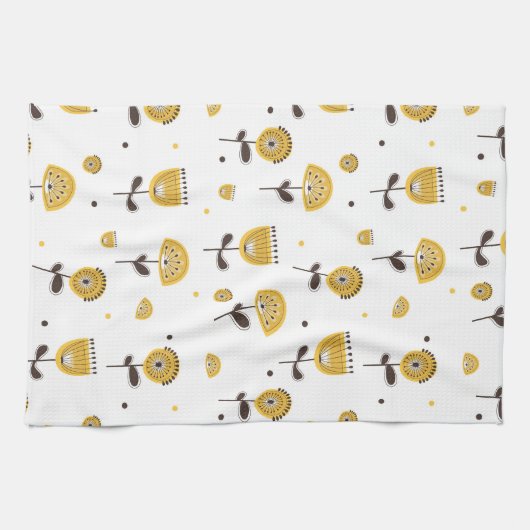 Mid Century Modern Geel Bloempatroon Theedoek (Horizontaal)