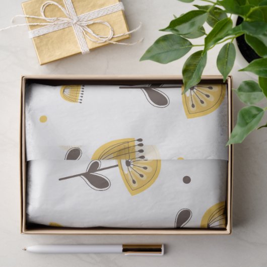 Mid Century Modern Geel Bloempatroon Tissuepapier (Geschenk)