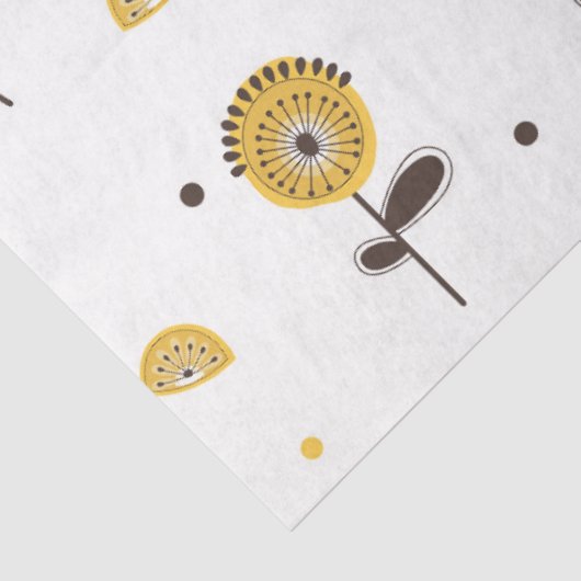 Mid Century Modern Geel Bloempatroon Tissuepapier (Detail)