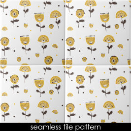 Mid Century Modern Gele Bloemen Naadloos Patroon Tegeltje