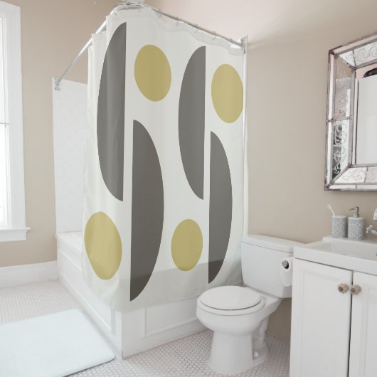 Mid Century Modern Geo Abstract 05 Douchegordijn (In situ)