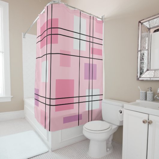 Mid Century Modern Geometric 13 Douchegordijn (In situ)