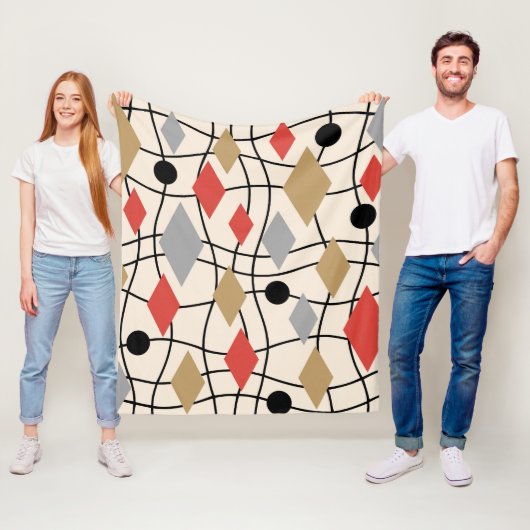 Mid Century Modern Geometric Abstract Fleece Deken (In situ)