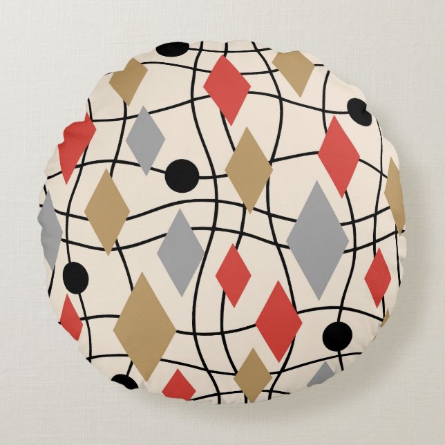 Mid Century Modern Geometric Abstract Rond Kussen (Voorkant)