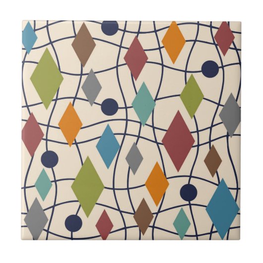 Mid Century Modern Geometric Abstract Tegeltje (Voorkant)