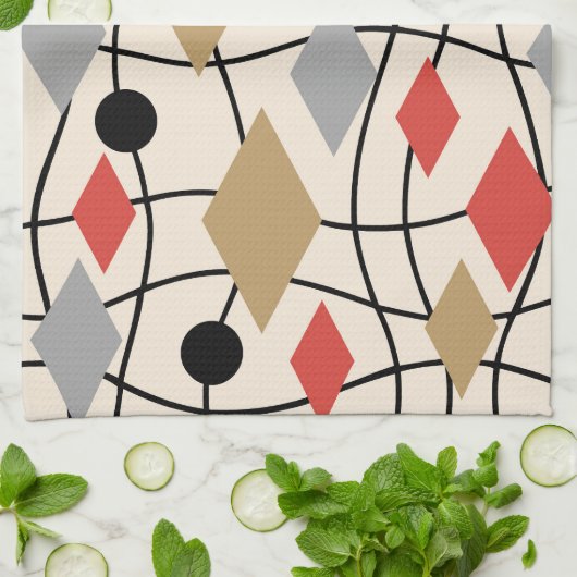 Mid Century Modern Geometric Abstract Theedoek (Gevouwen)