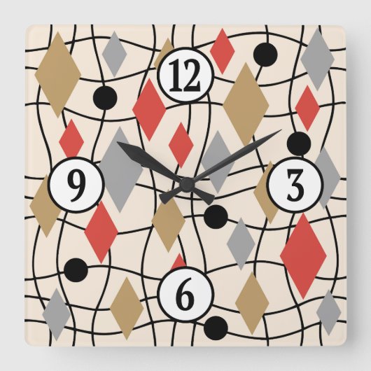 Mid Century Modern Geometric Abstract Vierkante Klok (Voorkant)