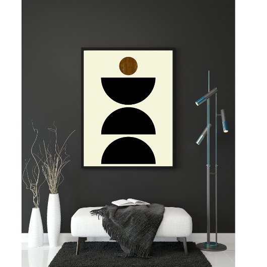 Mid Century Modern Geometric Black Beige Minimal Poster