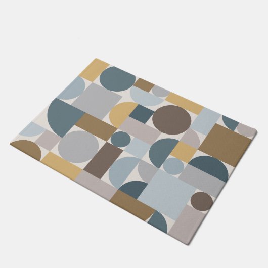 Mid Century Modern Geometric Blue Gold Deurmat (Schuin)