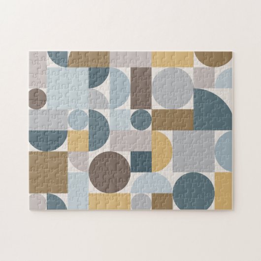 Mid Century Modern Geometric Blue Gold Legpuzzel (Horizontaal)