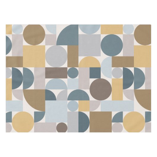 Mid Century Modern Geometric Blue Gold Tafelkleed (Voorkant (Horizontaal))
