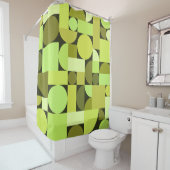 Mid Century Modern Geometric Chartreuse Douchegordijn (In situ)