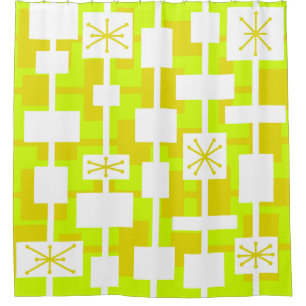Mid Century Modern Geometric Chartreuse Douchegordijn