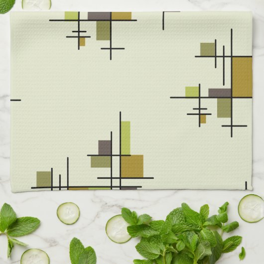 Mid Century Modern Geometric Chartreuse Theedoek (Gevouwen)