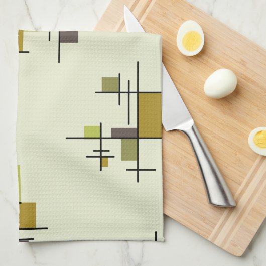 Mid Century Modern Geometric Chartreuse Theedoek (Quarter Fold)