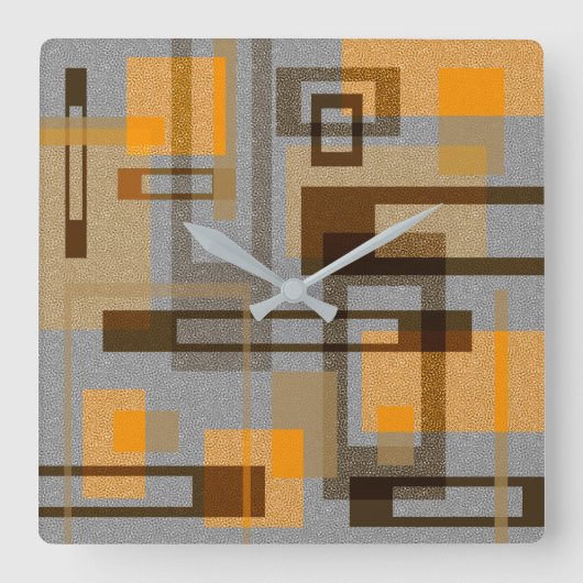 Mid Century Modern Geometric, Grey Oranje Brown Vierkante Klok (Voorkant)