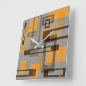 Mid Century Modern Geometric, Grey Oranje Brown Vierkante Klok (Hoek)
