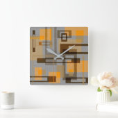 Mid Century Modern Geometric, Grey Oranje Brown Vierkante Klok (Huis)