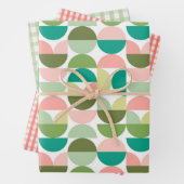 Mid Century Modern Geometric - Groen & Perzik Inpakpapier Vel (In situ)
