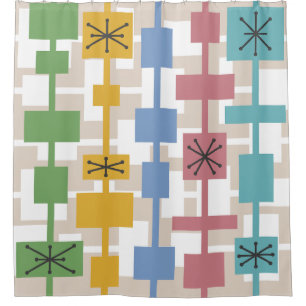 Mid Century Modern Geometric Multicolored 1 Douchegordijn