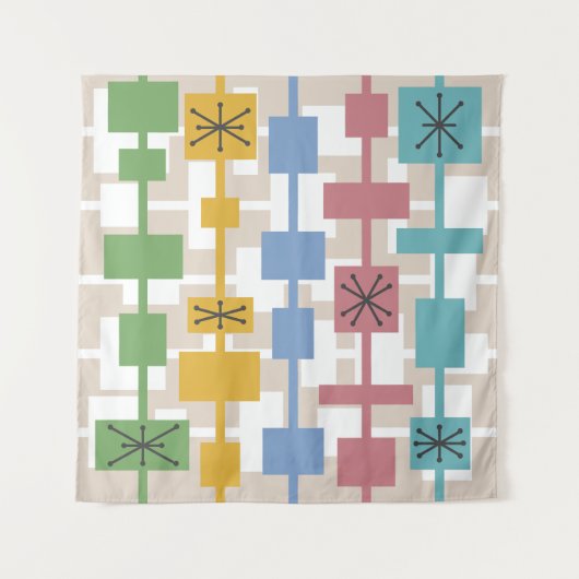Mid Century Modern Geometric Multicolored 1 Wandkleed (Voorkant)