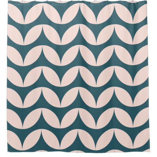 Mid Century Modern Geometric Pattern in Blauwgroen Douchegordijn (Voorkant)