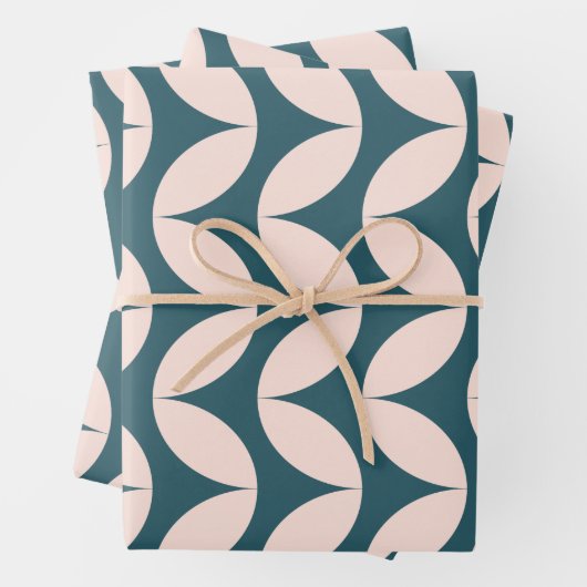 Mid Century Modern Geometric Pattern in Blauwgroen Inpakpapier Vel (In situ)