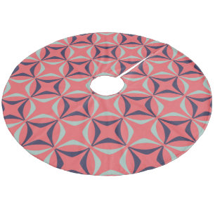 Mid Century Modern Geometric Pattern in Navy Coral Fleece Kerstboom Rok