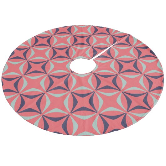 Mid Century Modern Geometric Pattern in Navy Coral Fleece Kerstboom Rok (Gekanteld)