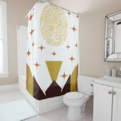 Mid Century Modern Geometric Starburst Douchegordijn (In situ)