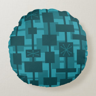 Mid Century Modern Geometrisch Blauwgroen Rond Kussen