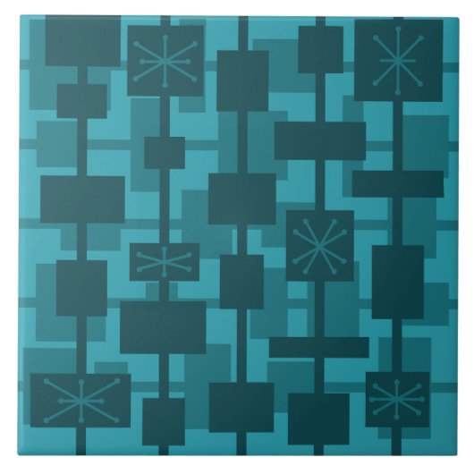 Mid Century Modern Geometrisch Blauwgroen Tegeltje (Voorkant)