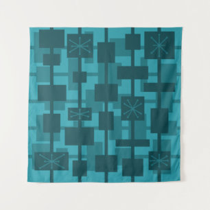Mid Century Modern Geometrisch Blauwgroen Wandkleed