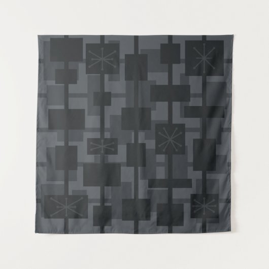 Mid Century Modern Geometrisch Donkergrijs Wandkleed (Voorkant)