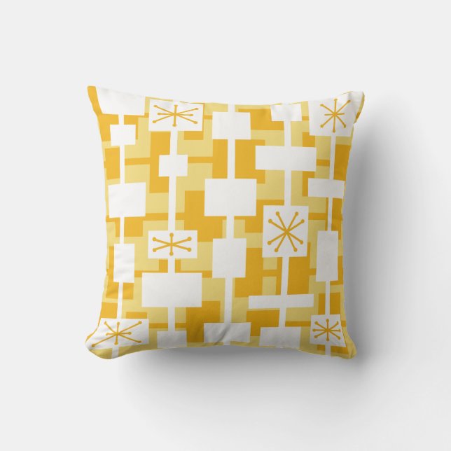 Mid Century Modern Geometrisch Geel Kussen (Voorkant)