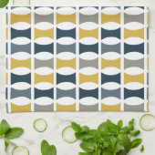 Mid Century Modern Geometrisch Patroon Marine Most Theedoek (Gevouwen)