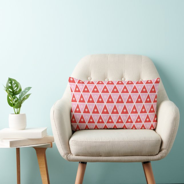 Mid-Century Modern geometrisch rood en roze Kussen (Stoel)