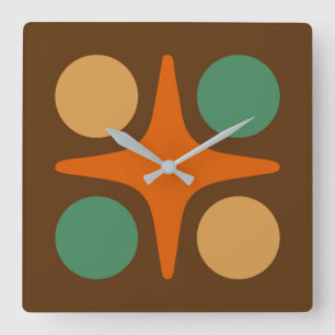 Mid Century Modern Geometrisch Starburst Ontwerp Vierkante Klok