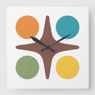 Mid Century Modern Geometrisch Starburst Ontwerp Vierkante Klok