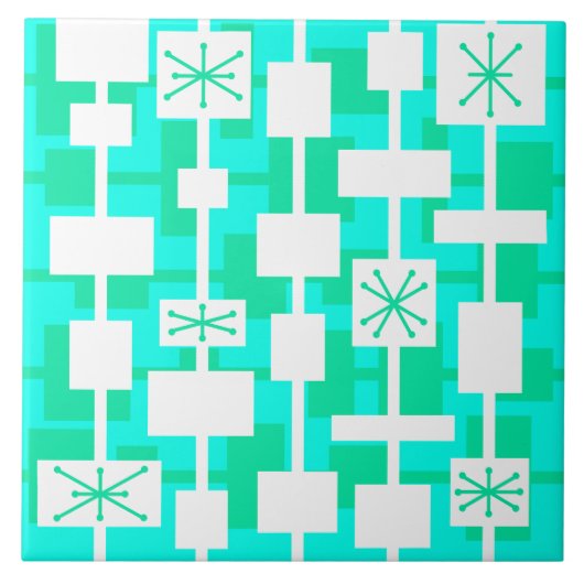 Mid Century Modern Geometrisch Turquoise Tegeltje (Voorkant)