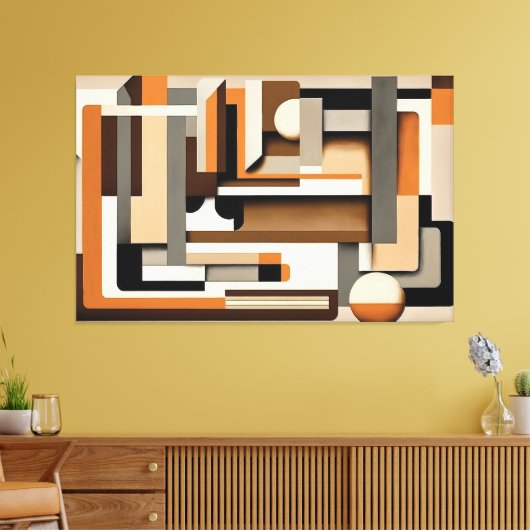 Mid-Century Modern Geometrisch Zwart, Taupe & Sina Canvas Afdruk (Insitu (Woonkamer))