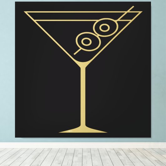 Mid Century Modern Gold 2 Olive Martini Canvas Afdruk (Insitu (Houten vloer))