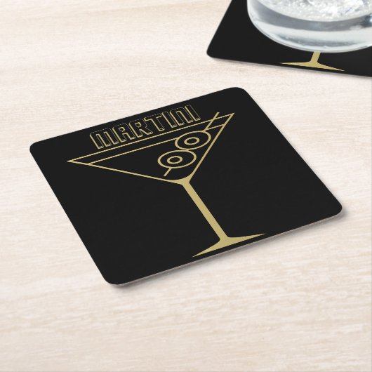 Mid Century Modern Gold 2 Olive Martini Kartonnen Onderzetters (Schuin)