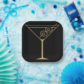Mid Century Modern Gold 2 Olive Martini Papieren Bordje (Feest)