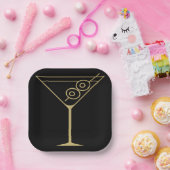 Mid Century Modern Gold 2 Olive Martini Papieren Bordje (Feest)