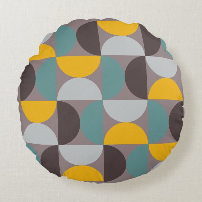 Mid-Century Modern Gold Moon Horizon Rond Kussen (Voorkant)