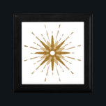 Mid-Century Modern Gold Starburst Cadeaudoosje<br><div class="desc">De moderne, geïnspireerde cadeaudoos uit de midden-eeuw met retro gouduitbarsting als brandpunt, gecomplimenteerd met moderne starst design-elementen. Eenvoudig, schoon design met een gouden en witte kleur. Eén ontwerp van een coördinerend collectie. Ontworpen als sjabloon, kunt u uw eigen douaneontwerp creëer door de verstrekte gebieden te gebruiken, of de "bericht"knoop te...</div>
